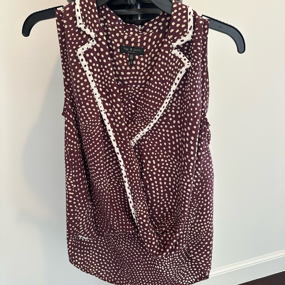 Rag and Bone Polka Dot Sleeveless Blouse - Burgundy/White